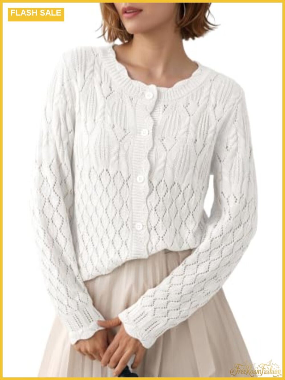 Women's Long Sleeve Hollow Out Knit Cardigan Sweater Lightweight Button Down